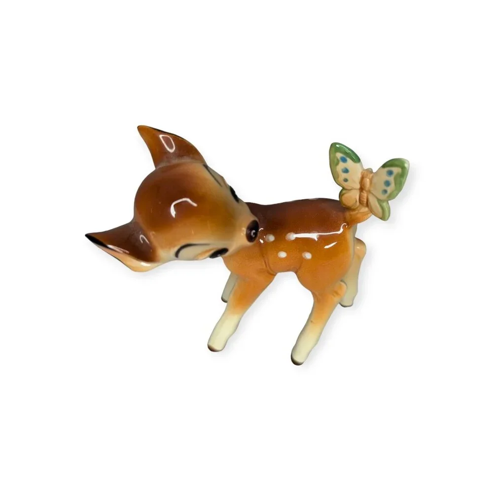Vintage Walt Disney Productions Bambi w/ Butterfly Figurine Made in Japan